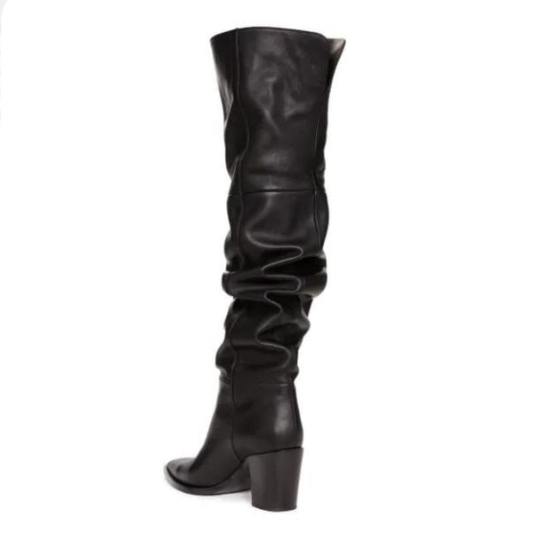 Women's Leather Pointed Toe Thigh High Boots