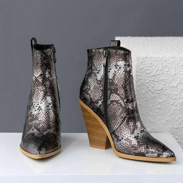 Soft Leather Women's Western Crocodile Ankle Boot