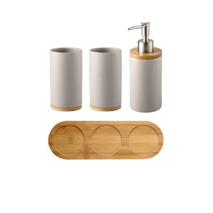 Elegant Minimalist Genuine Ceramic Natural Bamboo Bathroom Set