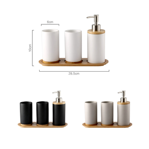 Elegant Minimalist Genuine Ceramic Natural Bamboo Bathroom Set