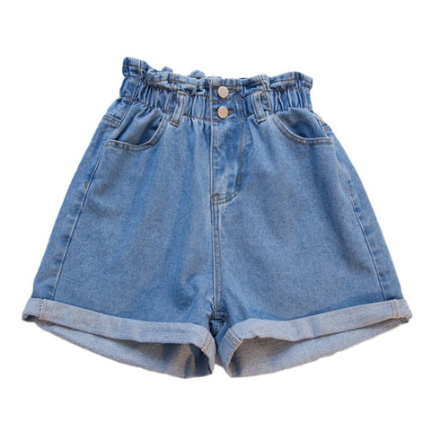 Vintage Wash High-Waisted Stretch Denim Shorts