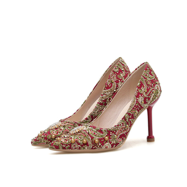 Women's Paisley Embroidered Leather Pumps