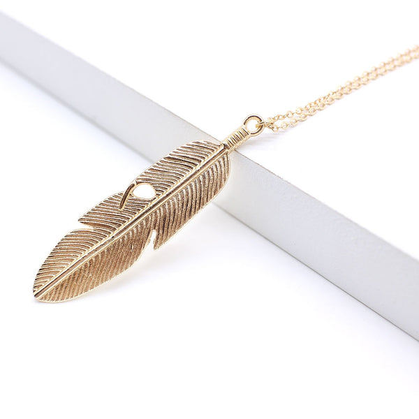 Minimalist Feather Long Chain Necklace