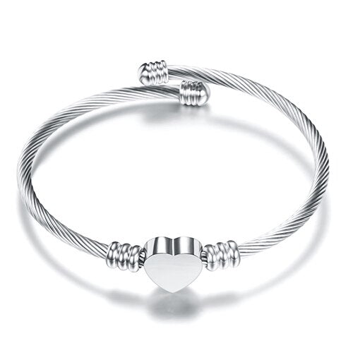 Elegant Stainless Threaded Cuff Heart Bracelet