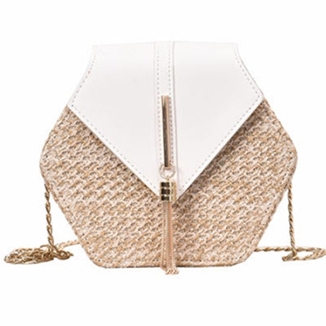 Handmade Hexagon Straw + Leather Handbag