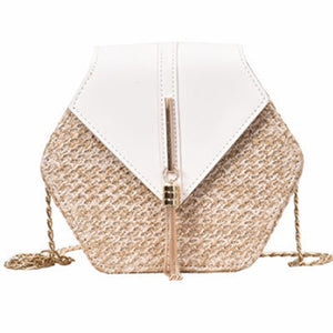 Handmade Hexagon Straw + Leather Handbag