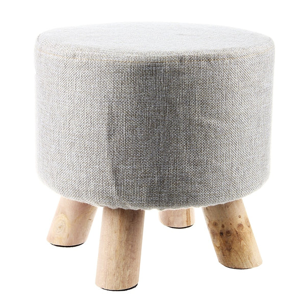 Modern Luxury Upholstered Round Footstool Ottoman w Wooden Legs