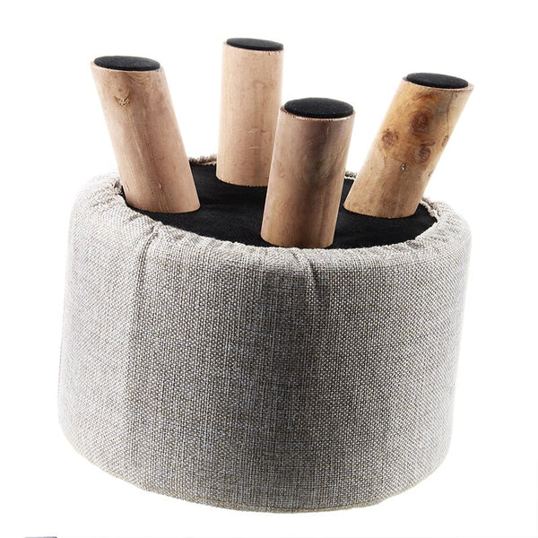 Modern Luxury Upholstered Round Footstool Ottoman w Wooden Legs