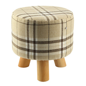 Modern Luxury Upholstered Round Footstool Ottoman w Wooden Legs