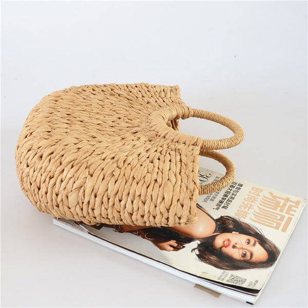 Handmade Large Women's Semicircle Woven Straw Tote