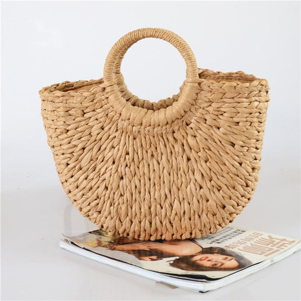 Handmade Large Women's Semicircle Woven Straw Tote