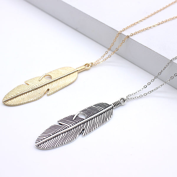 Minimalist Feather Long Chain Necklace