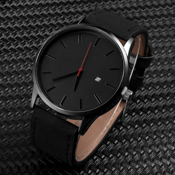 Men's Minimalist Red Hand Luxury Thin Date Wristwatch