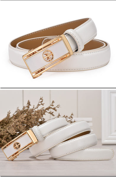 Luxury Women's Dress Belt White Leather Rose Gold