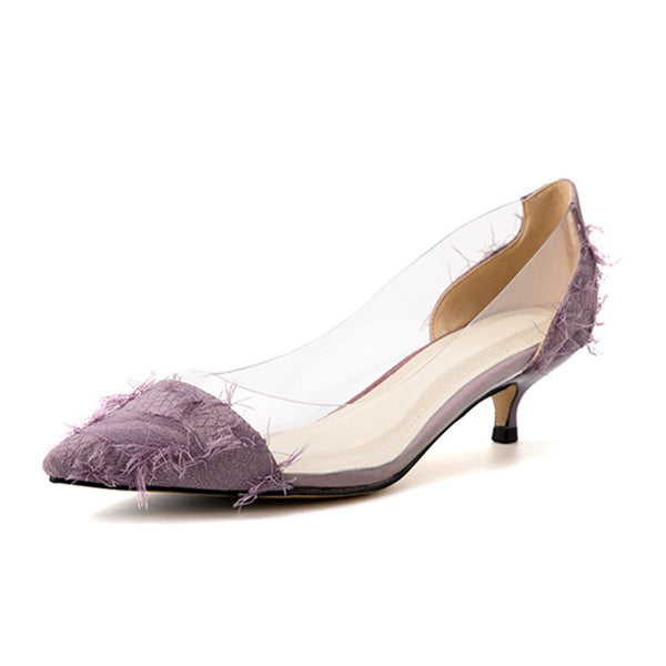 High Fashion Mid-Heel Luxury Feathered Pumps