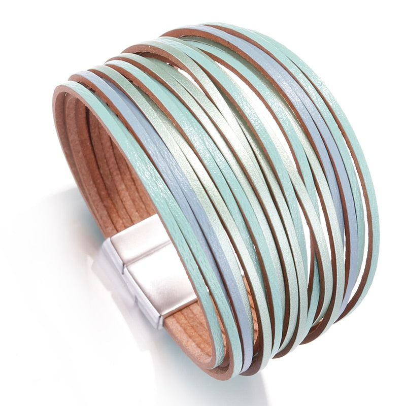 Fine Multilayer Leather Bracelet with Magnetic Clasp