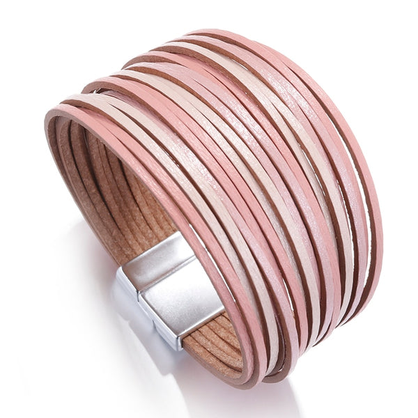 Fine Multilayer Leather Bracelet with Magnetic Clasp