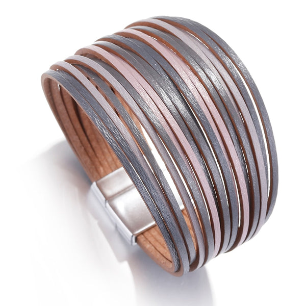 Fine Multilayer Leather Bracelet with Magnetic Clasp