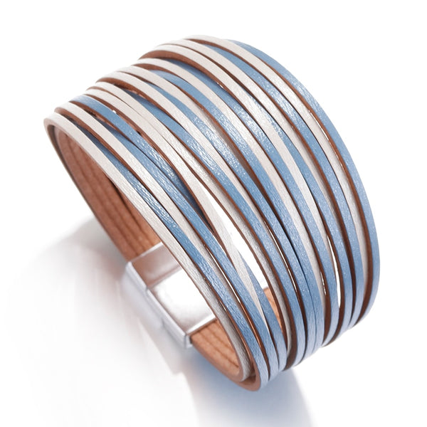 Fine Multilayer Leather Bracelet with Magnetic Clasp