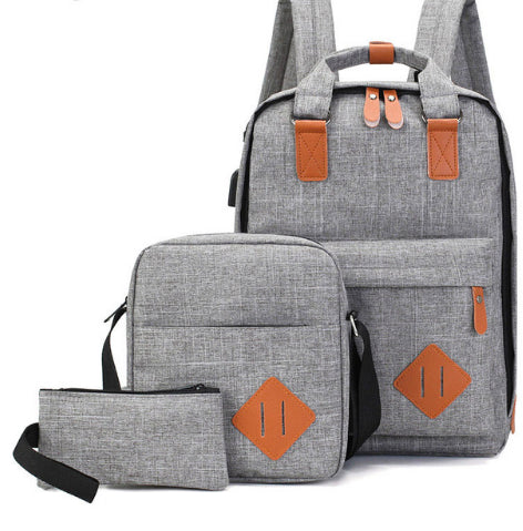 Men's Canvas Laptop Bag Backpack w Leather Accent - Full Set