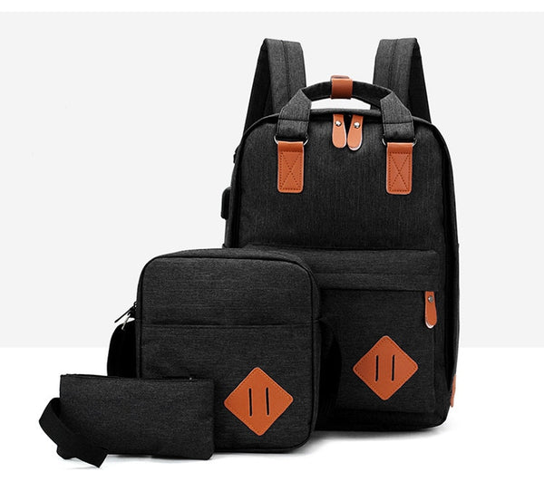 Men's Canvas Laptop Bag Backpack w Leather Accent - Full Set