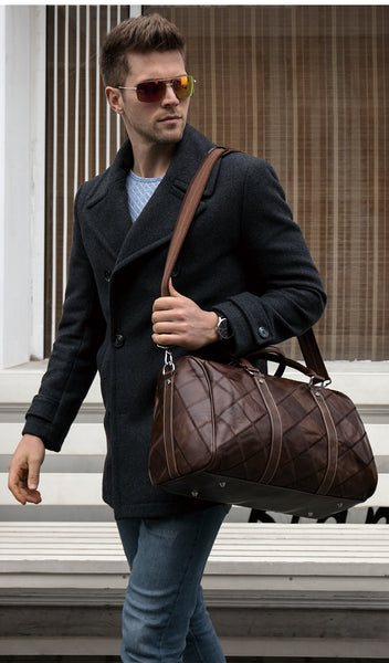 Men's Designer Genuine Leather Duffle Weekender Bag