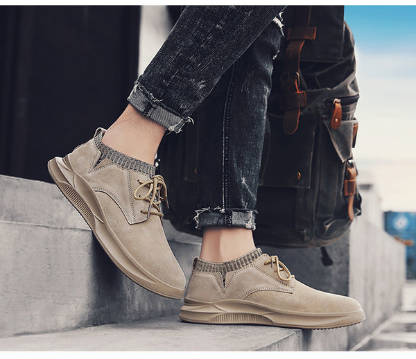 Men's Suede Streetwear Elastic Lace Up Sneakers