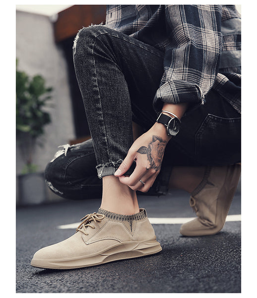 Men's Suede Streetwear Elastic Lace Up Sneakers