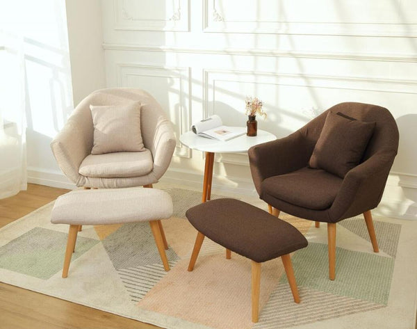 Elegant Upholstered Fabric Club Chair w Ottoman