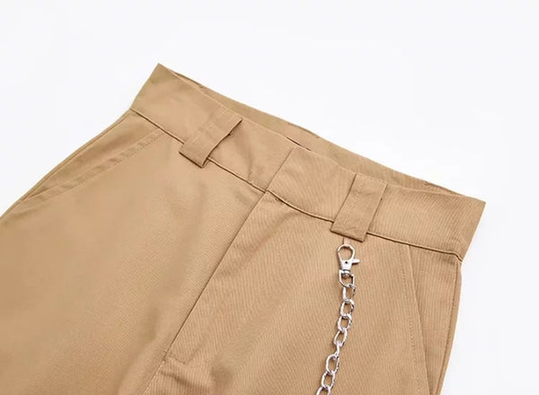 Modern Street Fashion High Waisted Jogger Trousers w Chain