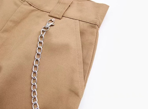 Modern Street Fashion High Waisted Jogger Trousers w Chain