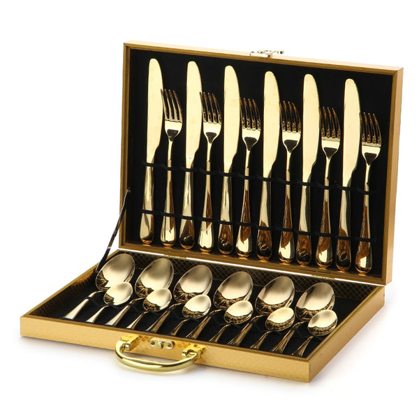 24-Piece Set of Luxury Hand-Designed Golden Silverware