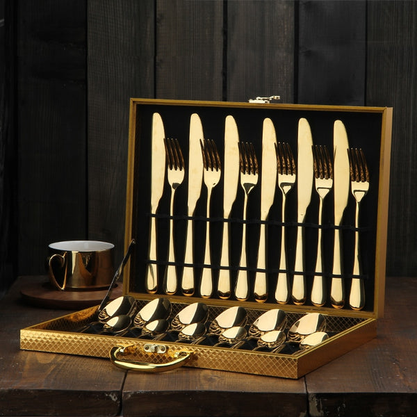 24-Piece Set of Luxury Hand-Designed Golden Silverware