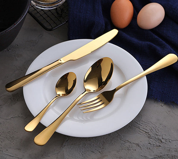 24-Piece Set of Luxury Hand-Designed Golden Silverware