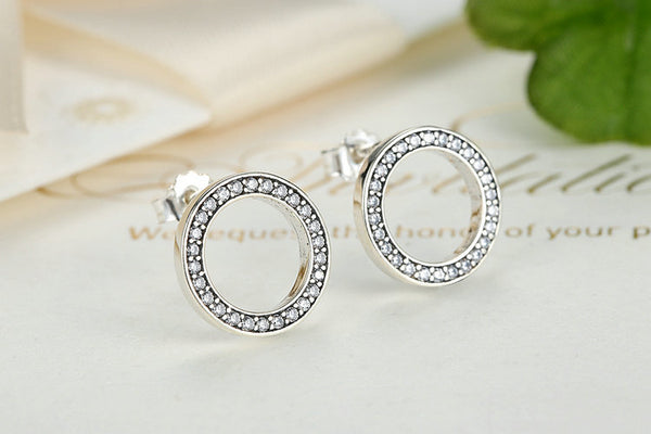 Elegant Circular Sterling Silver Diamond Stud Earrings