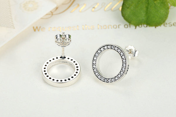 Elegant Circular Sterling Silver Diamond Stud Earrings