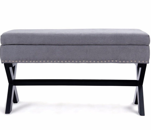 Modern Elegant Hand Upholstered Fabric Living Bench w Interior Chest