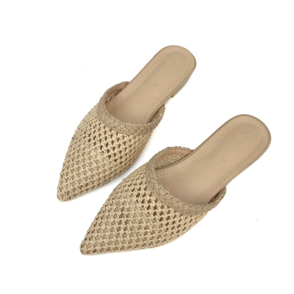 Women's Hand-Woven Cane Low Heel Mule Loafers