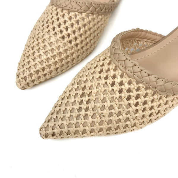 Women's Hand-Woven Cane Low Heel Mule Loafers