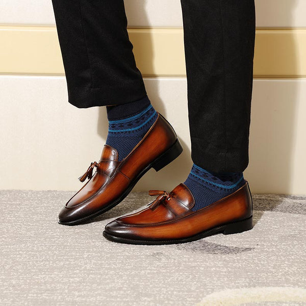 Handmade 100% Genuine Leather Men's Tassel Dress Loafers