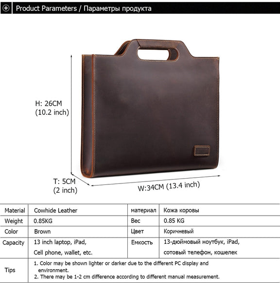 Men's Luxury Genuine Leather Retro Laptop Tote Briefcase