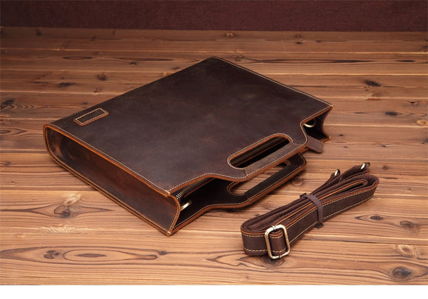 Men's Luxury Genuine Leather Retro Laptop Tote Briefcase