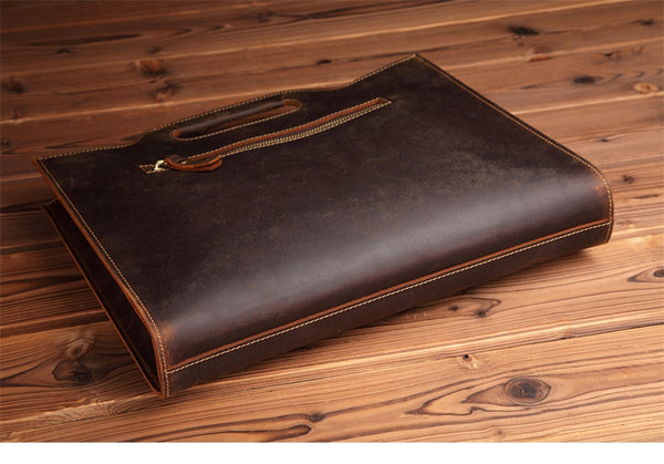 Men's Luxury Genuine Leather Retro Laptop Tote Briefcase