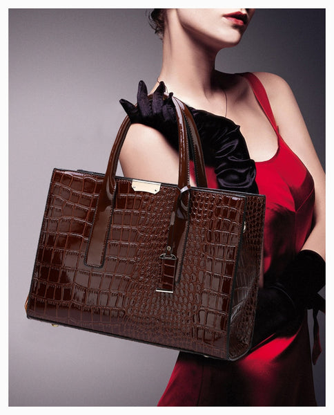 Women's Luxury Top-handle Crocodile Leather Handbag