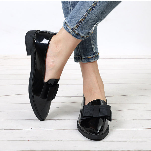 Modern Sleek Fabric Bow Mirror Leather Loafers