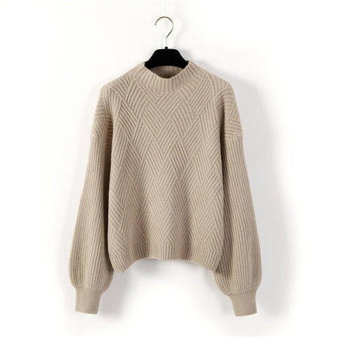 Women's Vintage Diamond Knit Cashmere Oversized Pullover