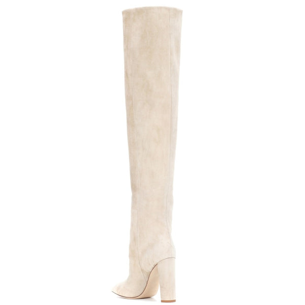 Women's Beige Suede Thigh High Boots