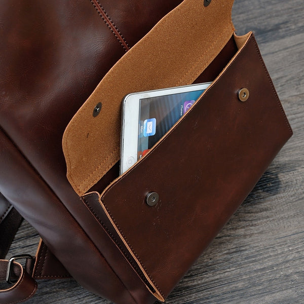 Vintage Men's Leather Backpack with Dual Straps