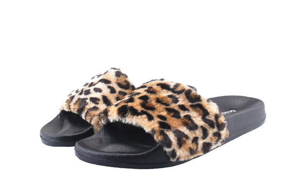 Women's Luxury Leopard Fur Slides