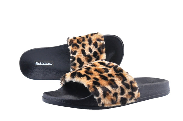 Women's Luxury Leopard Fur Slides